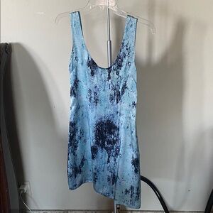 Lorick 100% Silk Blue and Black backless Sleeveless shift Dress